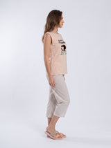 Ensemble Pyjama Femme Mafalda Beige & Pantacourt Gris Clair – présentation du modèle, pyjama femme Allure Maroc