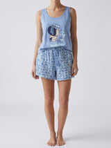 Ensemble Pyjama Femme Mafalda Bleu & Short Fleuri – vue principale, pyjama femme Allure Maroc