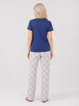 Ensemble Pyjama Femme Marine & Pantalon Géométrique – coupe et style, pyjama femme Allure Maroc