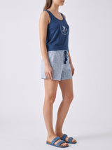 Ensemble Pyjama Femme Marine & Short Micro-Imprimé Bleu – présentation du modèle, pyjama femme Allure Maroc