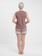 Ensemble Pyjama Femme Mauve & Short Ornemental – détails et finitions, pyjama femme Allure Maroc