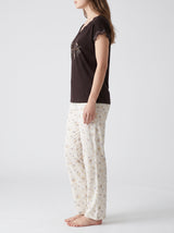 Ensemble Pyjama Femme Noir Brodé & Pantalon Fleuri Écru – présentation du modèle, pyjama femme Allure Maroc