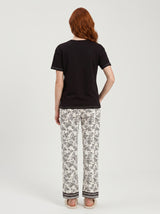 Ensemble Pyjama Femme Noir & Pantalon Floral Écru – coupe et style, pyjama femme Allure Maroc