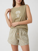 Ensemble Pyjama Femme Palmier Kaki & Short Fleuri – vue principale, pyjama femme Allure Maroc