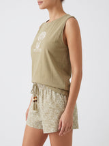 Ensemble Pyjama Femme Palmier Kaki & Short Fleuri – coupe et style, pyjama femme Allure Maroc