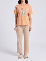 Ensemble Pyjama Femme Pêche & Pantalon Fleuri Pastel – vue principale, pyjama femme Allure Maroc
