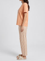 Ensemble Pyjama Femme Pêche & Pantalon Fleuri Pastel – coupe et style, pyjama femme Allure Maroc
