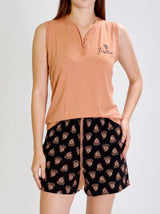 Ensemble Pyjama Femme Pêche Polo & Short Noir Paisley – vue principale, pyjama femme Allure Maroc