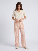 Ensemble Pyjama Femme Polo Écru & Pantalon Floral Corail – vue principale, pyjama femme Allure Maroc
