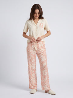Ensemble Pyjama Femme Polo Écru & Pantalon Floral Corail – vue principale, pyjama femme Allure Maroc