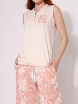 Ensemble Pyjama Femme Rose Poudré & Bermuda Feuillage – vue principale, pyjama femme Allure Maroc