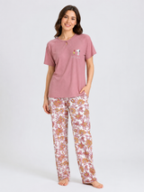 Ensemble Pyjama Femme Rose Poudré & Pantalon Fleuri – vue principale, pyjama femme Allure Maroc