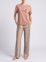 Ensemble Pyjama Femme Rose Poudré & Pantalon Rayé Multicolore – vue principale, pyjama femme Allure Maroc