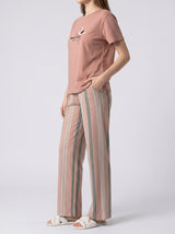 Ensemble Pyjama Femme Rose Poudré & Pantalon Rayé Multicolore – présentation du modèle, pyjama femme Allure Maroc