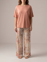 Ensemble Pyjama Femme Rose Poudré Oversize & Pantalon Fleuri – vue principale, pyjama femme Allure Maroc