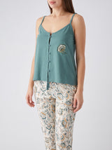 Ensemble Pyjama Femme Sauge Boutonné & Pantacourt Floral – vue principale, pyjama femme Allure Maroc