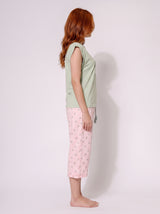 Ensemble Pyjama Femme Sauge M & Pantacourt Rose Imprimé – présentation du modèle, pyjama femme Allure Maroc