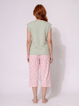 Ensemble Pyjama Femme Sauge M & Pantacourt Rose Imprimé – coupe et style, pyjama femme Allure Maroc