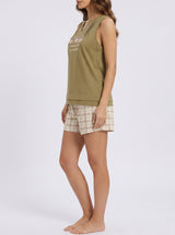 Ensemble Pyjama Femme Skull Kaki & Short Carreaux Beige – présentation du modèle, pyjama femme Allure Maroc