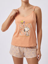 Ensemble Pyjama Femme Snoopy Abricot & Short Fleuri – vue principale, pyjama femme Allure Maroc