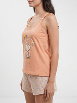 Ensemble Pyjama Femme Snoopy Abricot & Short Fleuri – présentation du modèle, pyjama femme Allure Maroc