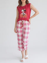 Ensemble Pyjama Femme Souris Rouge & Pantacourt Carreaux Rose – vue principale, pyjama femme Allure Maroc