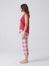 Ensemble Pyjama Femme Souris Rouge & Pantacourt Carreaux Rose – présentation du modèle, pyjama femme Allure Maroc