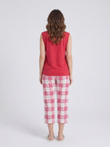Ensemble Pyjama Femme Souris Rouge & Pantacourt Carreaux Rose – coupe et style, pyjama femme Allure Maroc
