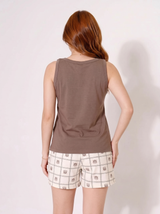 Ensemble Pyjama Femme Taupe à Motif Fleur & Short Imprimé – coupe et style, pyjama femme Allure Maroc