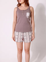 Ensemble Pyjama Femme Taupe & Short Imprimé – vue principale, pyjama femme Allure Maroc