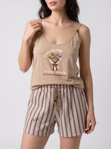 Ensemble Pyjama Femme Tropical Beige & Short Rayé – vue principale, pyjama femme Allure Maroc