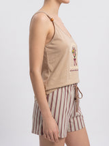 Ensemble Pyjama Femme Tropical Beige & Short Rayé – présentation du modèle, pyjama femme Allure Maroc