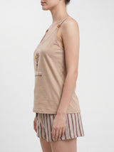 Ensemble Pyjama Femme Tropical Beige & Short Rayé – coupe et style, pyjama femme Allure Maroc