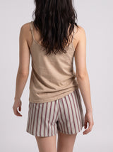 Ensemble Pyjama Femme Tropical Beige & Short Rayé – détails et finitions, pyjama femme Allure Maroc