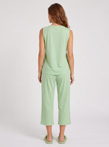 Ensemble Pyjama Femme Vert Amande Côtelé & Pantacourt Uni – coupe et style, pyjama femme Allure Maroc