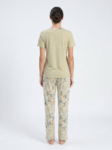 Ensemble Pyjama Femme Vert Sauge & Pantalon Floral Écru – coupe et style, pyjama femme Allure Maroc