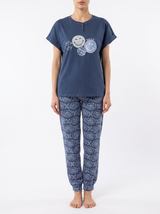 Ensemble Pyjama Femme Marine à Motif Smiley & Pantalon Imprimé
