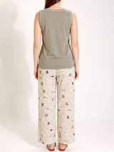 Ensemble Pyjama Femme Kaki Sans Manches & Pantalon Imprimé
