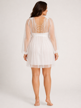Peignoir de Mariée Blanc Transparent à Nœud – présentation du modèle, pyjama femme Allure Maroc