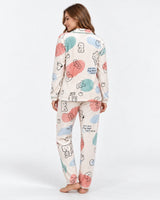 Pyjama Chemise Boutonné Femme – Crème Imprimé Coloré - vue de dos