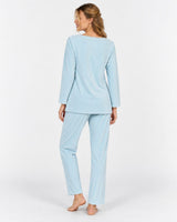 Pyjama Femme Bleu Ciel à Dentelle – Manches Longues - vue de dos