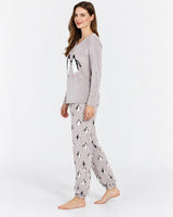 Pyjama Femme Gris Motif Pingouins – Manches Longues - vue de côté