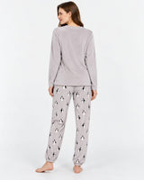 Pyjama Femme Gris Motif Pingouins – Manches Longues - vue de dos
