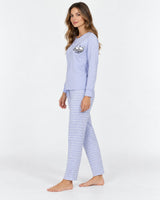 Pyjama Femme Lilas Manches Longues – Pantalon Rayé - vue de côté