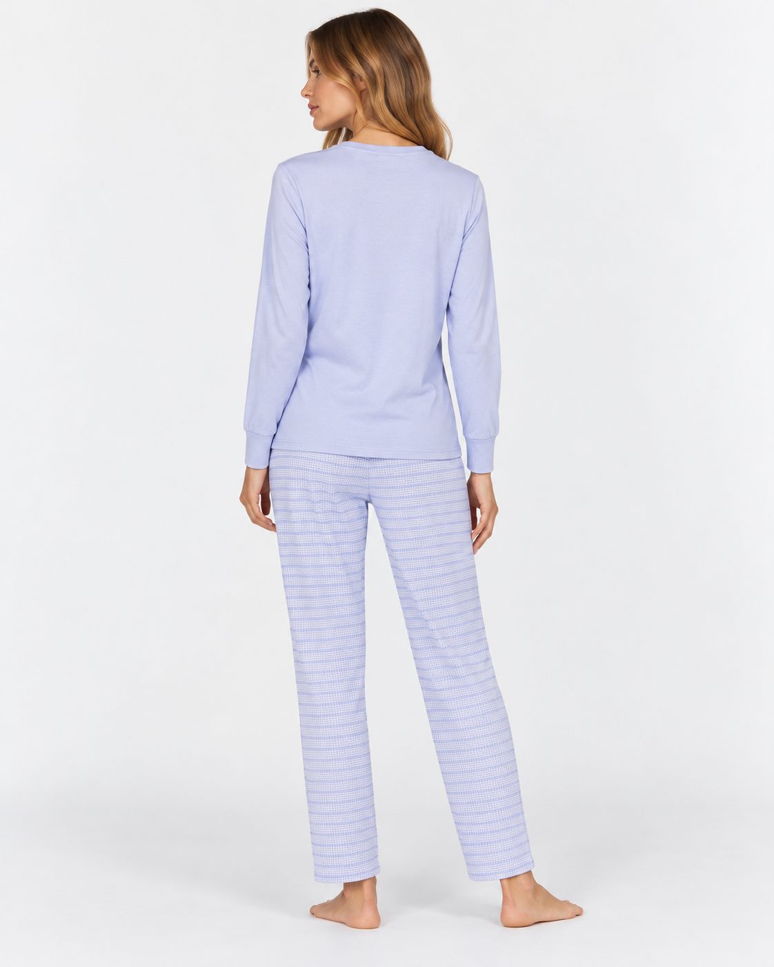 Pyjama Femme Lilas Manches Longues – Pantalon Rayé - vue de dos
