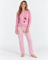 Pyjama Femme Rose « Je t'aime » – Pantalon Rayé - vue de face