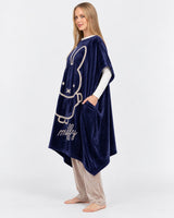 Pyjama poncho polaire femme motif lapin bleu marine - vue de côté