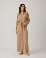 Robe Chemise Femme Taupe à Manches Dentelle – vue principale, pyjama femme Allure Maroc