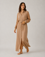 Robe Chemise Femme Taupe à Manches Dentelle – coupe et style, pyjama femme Allure Maroc