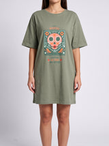 Robe de Nuit Femme Oversize Kaki à Motif Graphique – vue principale, pyjama femme Allure Maroc